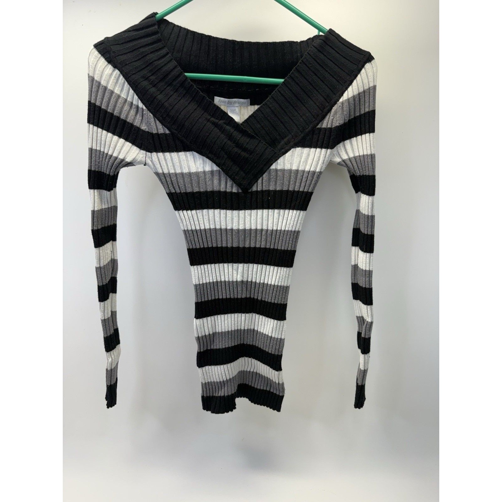 Love By Design Striped V-Neck Rib Knit Sweater Dress Women’s S